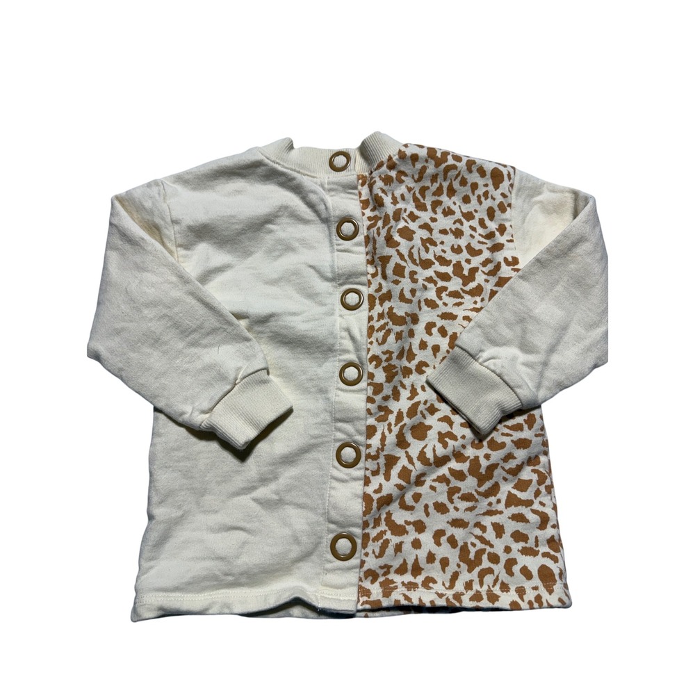 Finding Foxtale Kids Tiger Cheetah Print Sweatshirt‎ Cream Snap Back Top Size 2